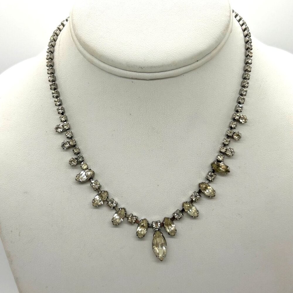 Vintage Weiss Rhinestone Necklace Choker Marquise Round Cut Wedding Formal Retro - Picture 1 of 11